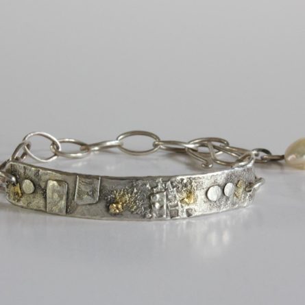 silver gold bar bracelet pearl charm