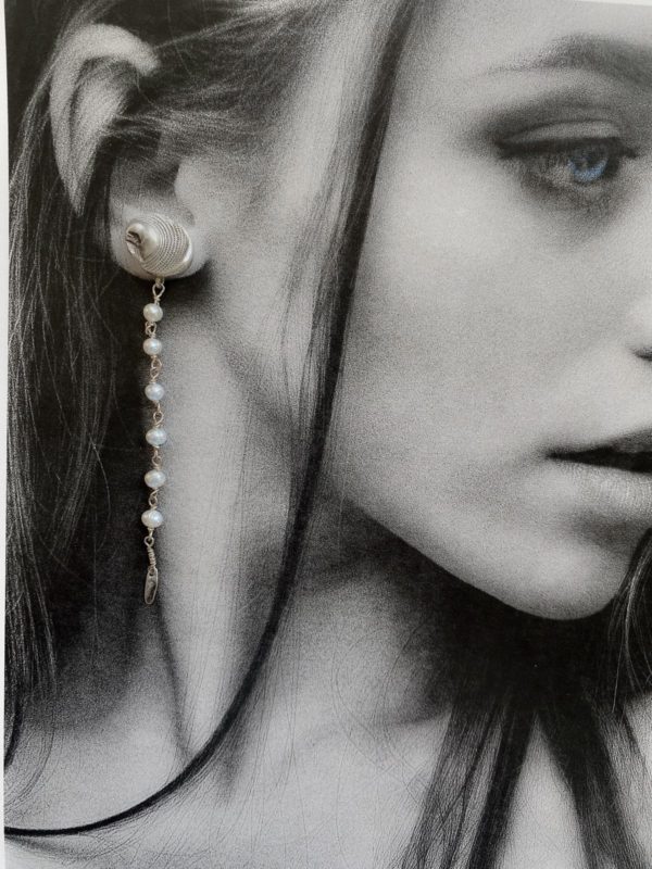 silver shell & pearl statement earrings