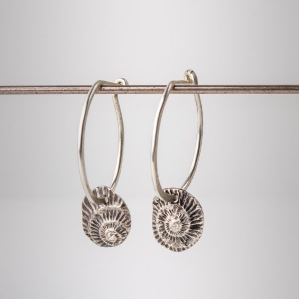 nautilus silver hoop charm earrings