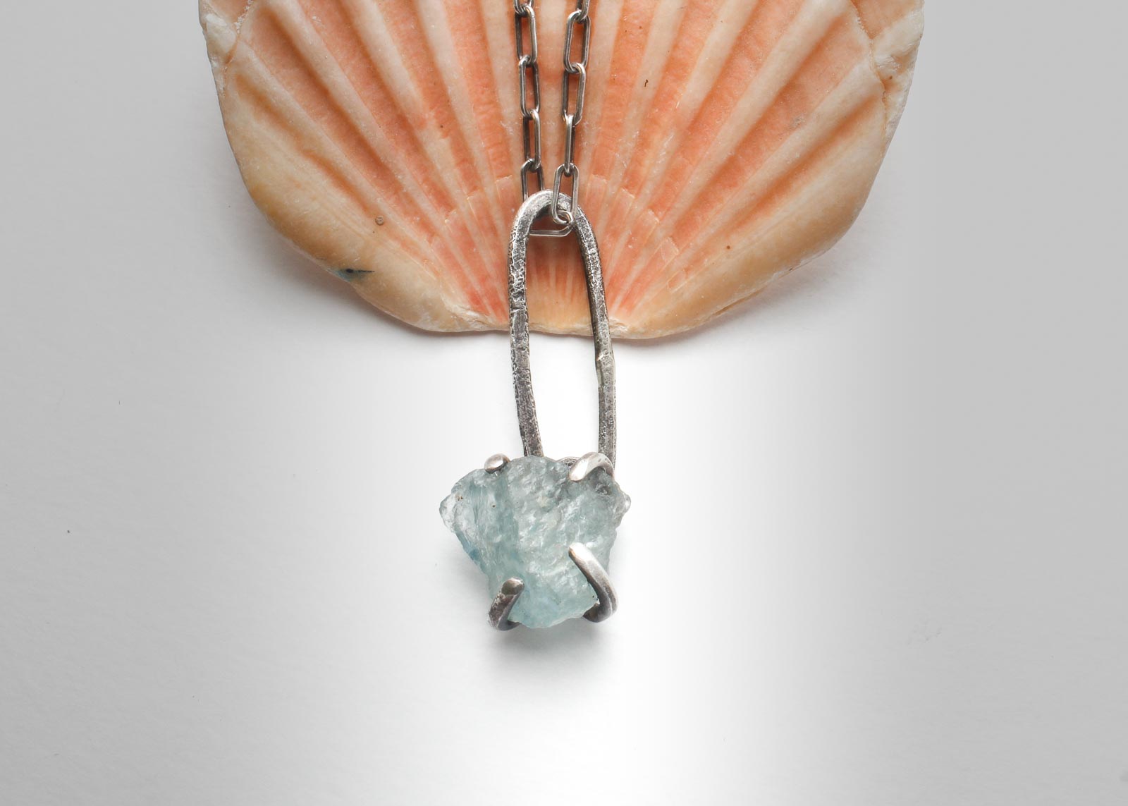 raw aquamarine pendant charm shell