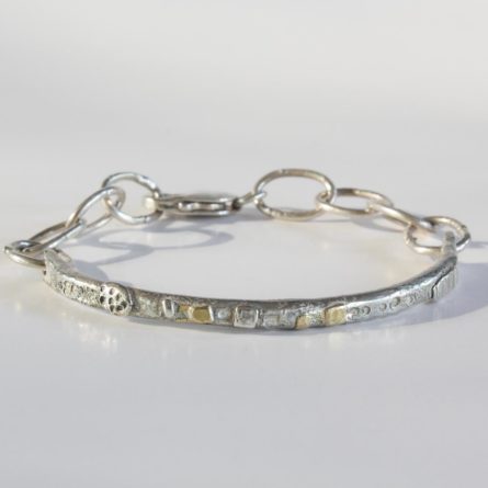 silver bar bracelet with 18K gold accents