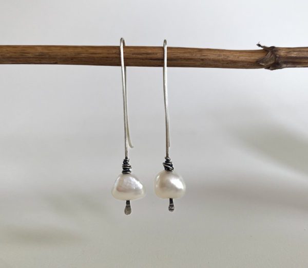 Sterling silver + pearl artisan threader earrings