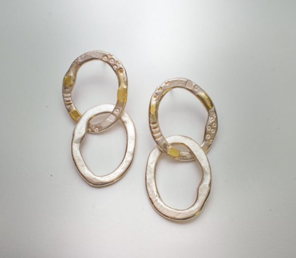 double cirlcles silver gold earrings_