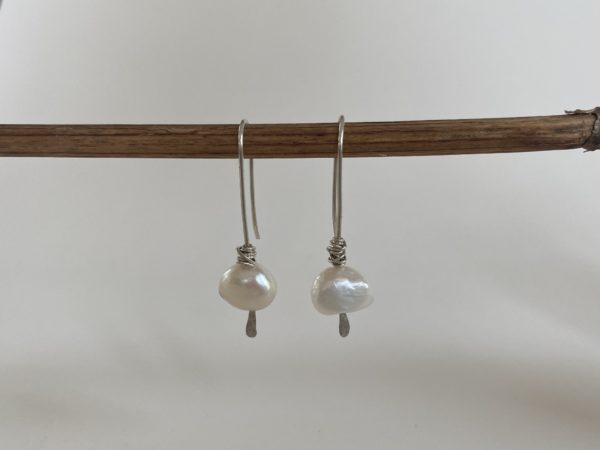pearl + silver threader earrings
