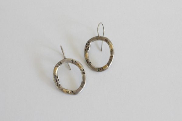 silver gold circle collages earrings_